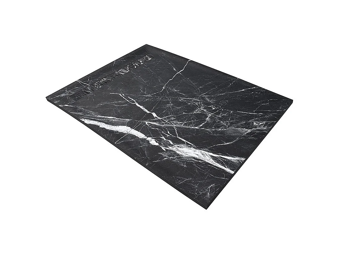 Receveur de douche 200x100 cm en résine effet marbre noir – caniveau linéaire excentré/centré inox noir marbre, siphon ultra-plat + natte étanche