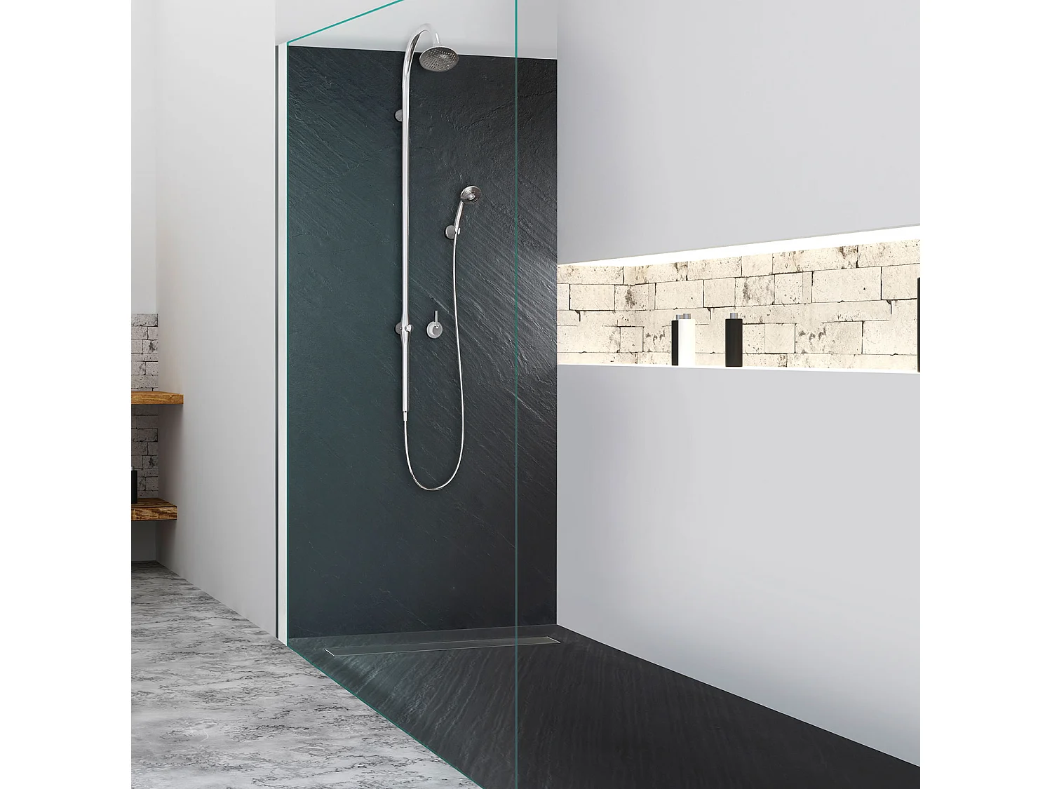 Receveur de douche pierre naturelle graphite noir 70x70 cm