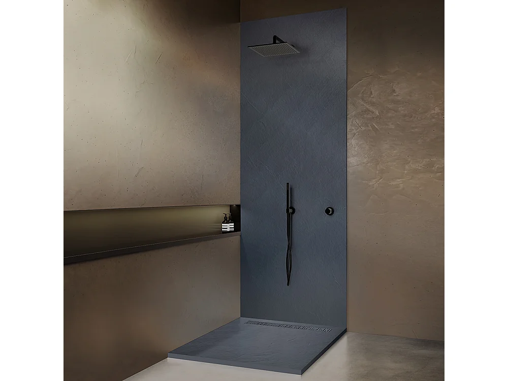 Receveur résine 70x70 cm gris ardoise imitation ardoise - grille caniveau excentrée