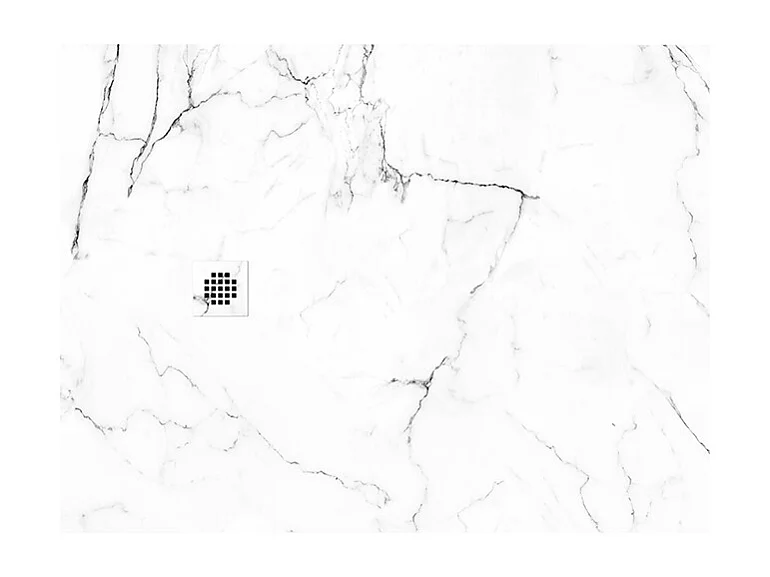 Receveur de douche en résine 100 x 80 cm imitation marbre blanc – grille carrée inox excentrée