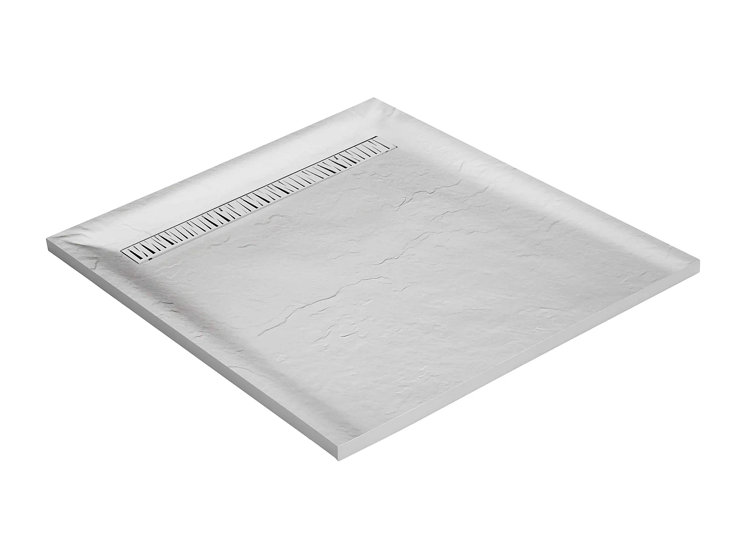 Receveur résine 70x70 cm blanc imitation ardoise - grille caniveau excentrée