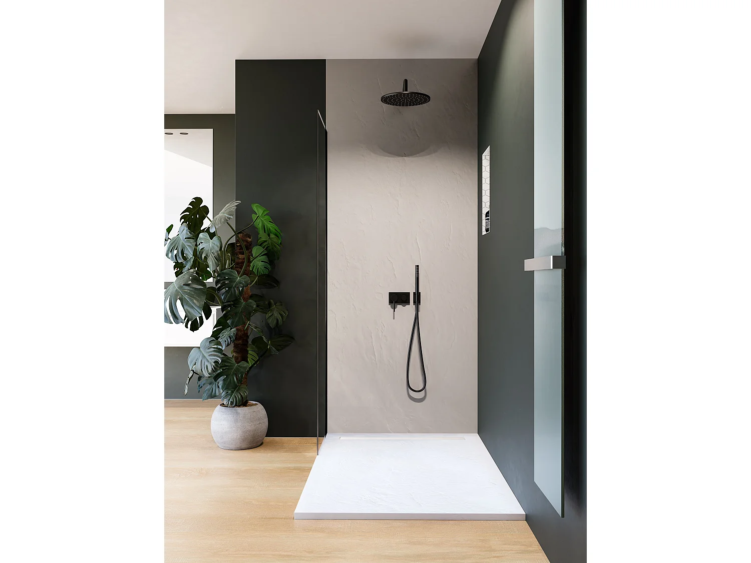 Receveur résine 160x90 cm blanc imitation ardoise - grille caniveau excentrée