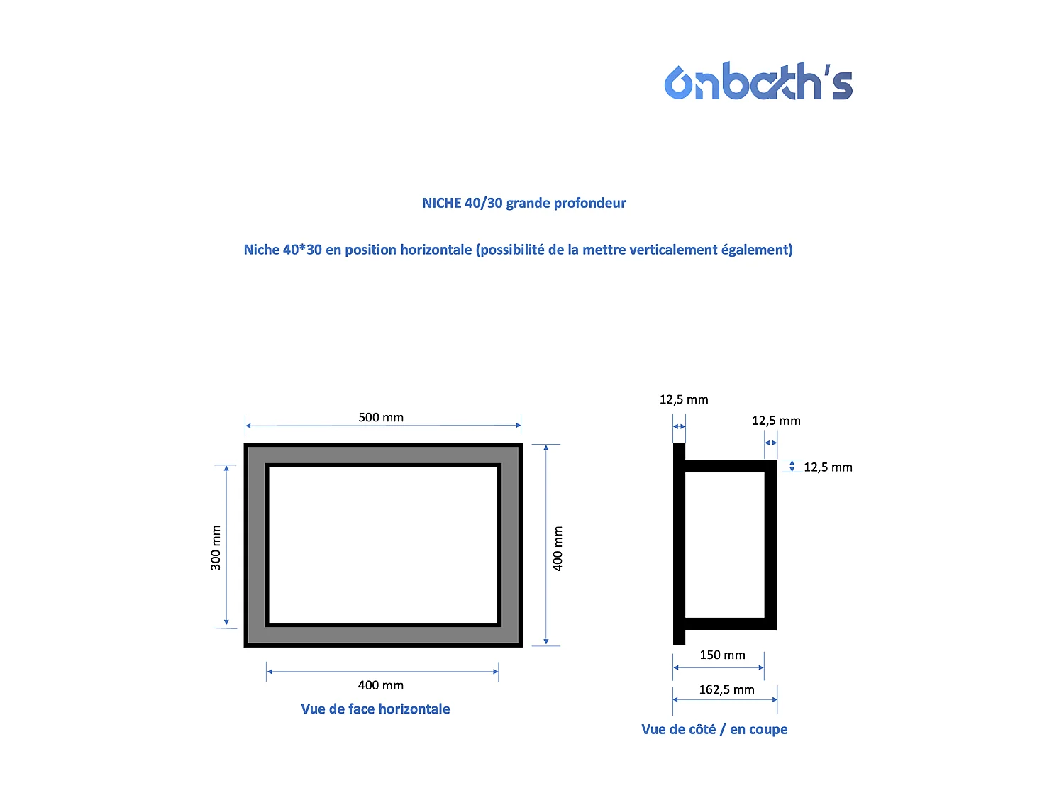 Niche à carreler étanche 40x30 cm – profondeur 15 cm – avec natte d’étanchéité pré-montée