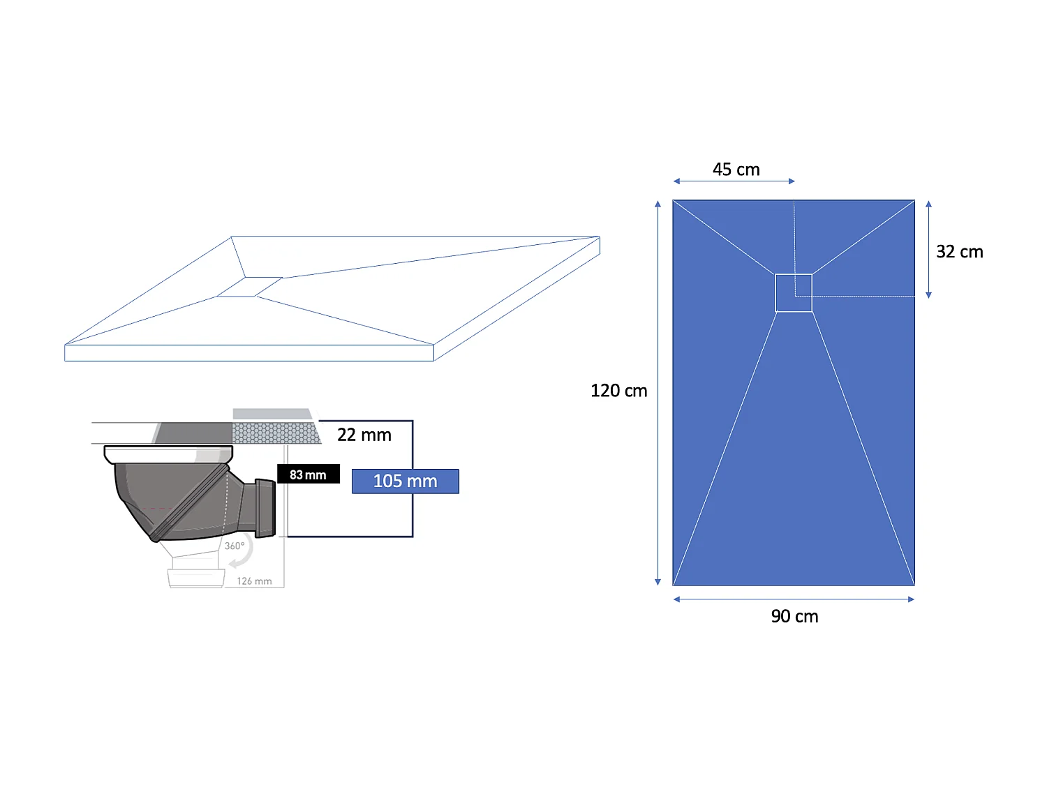 Receveur de douche en résine 140 x 80 cm imitation marbre noir – grille carrée inox noir excentrée