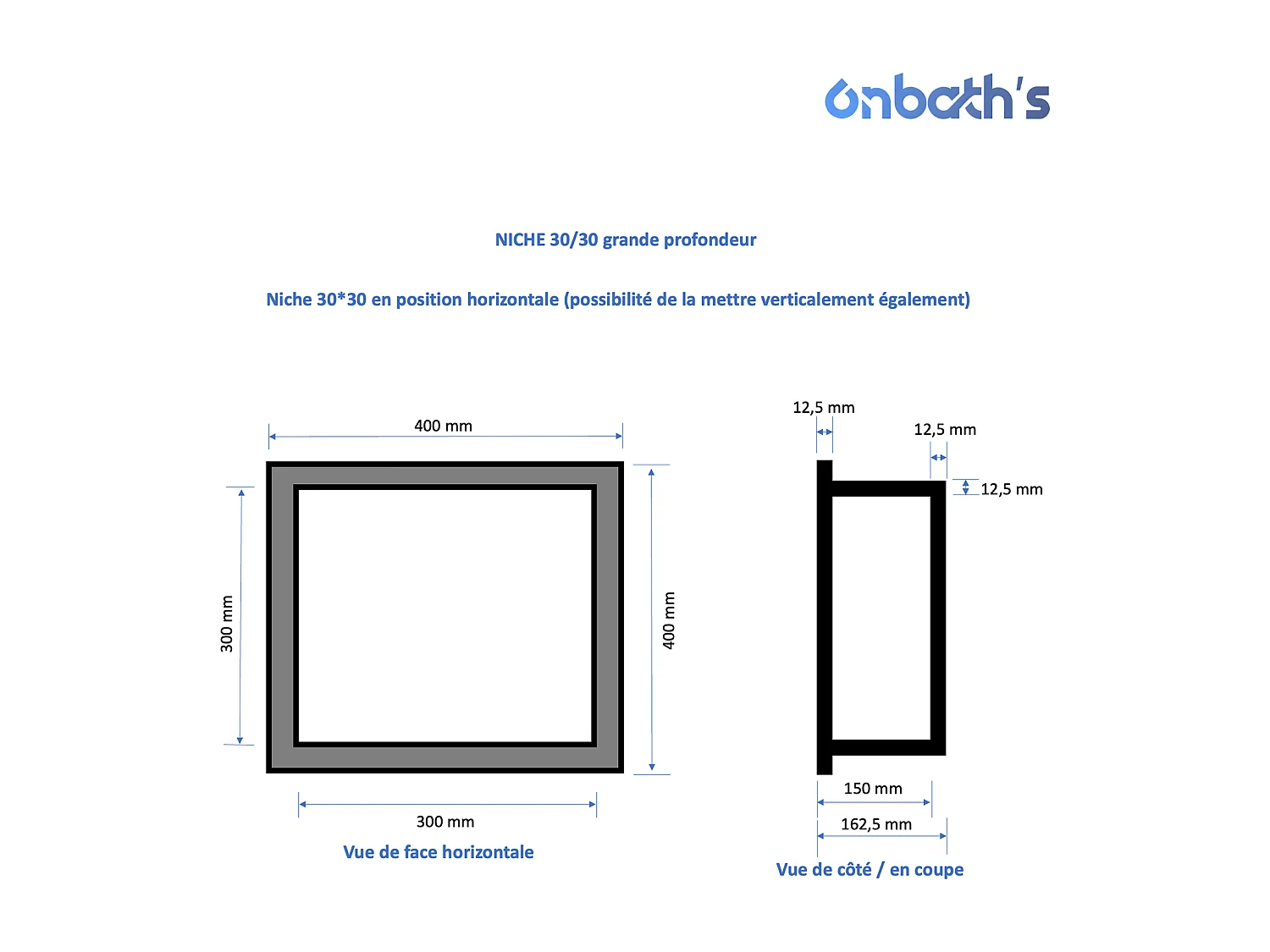 Niche à carreler étanche 30x30 cm – profondeur 15 cm – avec natte d’étanchéité pré-montée