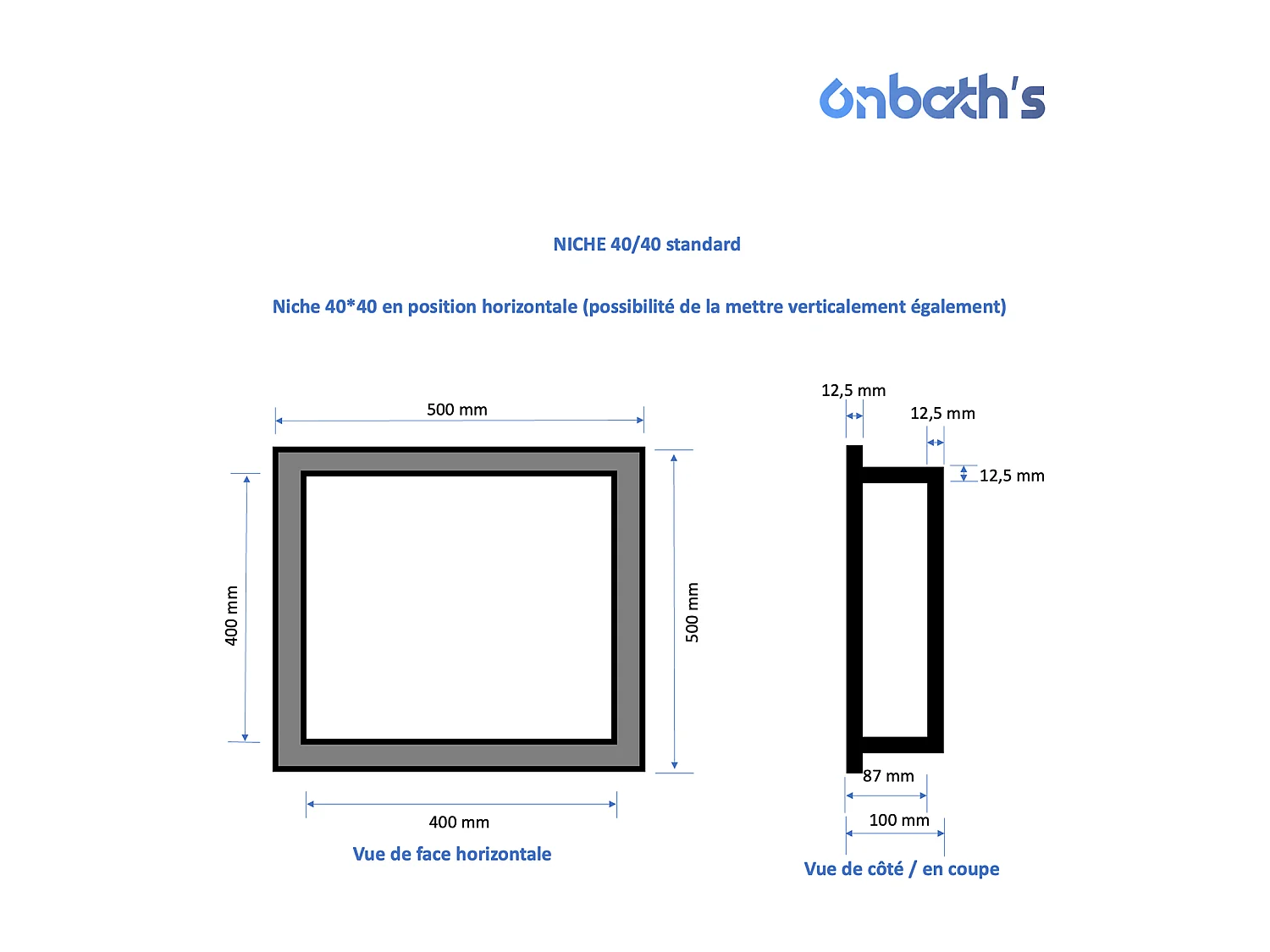 Niche à carreler étanche 40x40 cm – profondeur 9 cm – avec natte d’étanchéité pré-montée – NICHE40/40