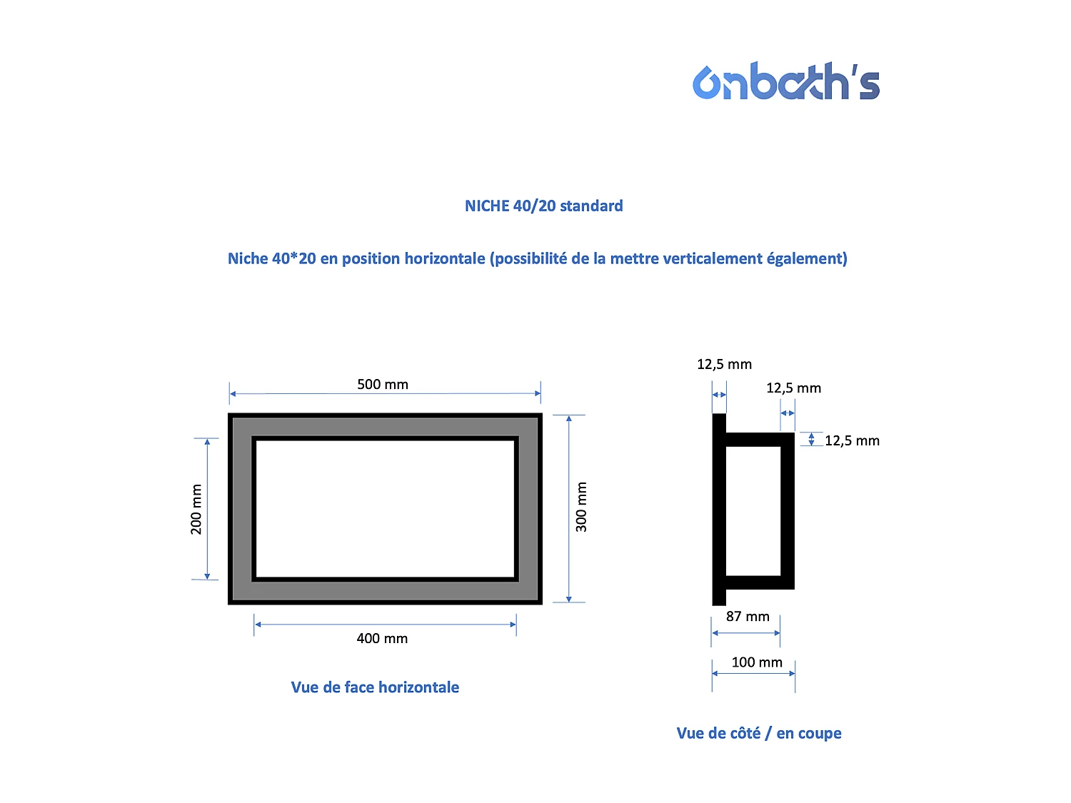 Niche à carreler étanche 40x20 cm – profondeur 9 cm – avec natte d’étanchéité pré-montée – NICHE40/20