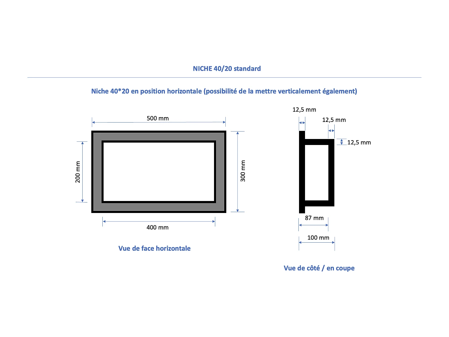 Niche à carreler étanche 40x20 cm – profondeur 9 cm – avec natte d’étanchéité pré-montée – NICHE40/20