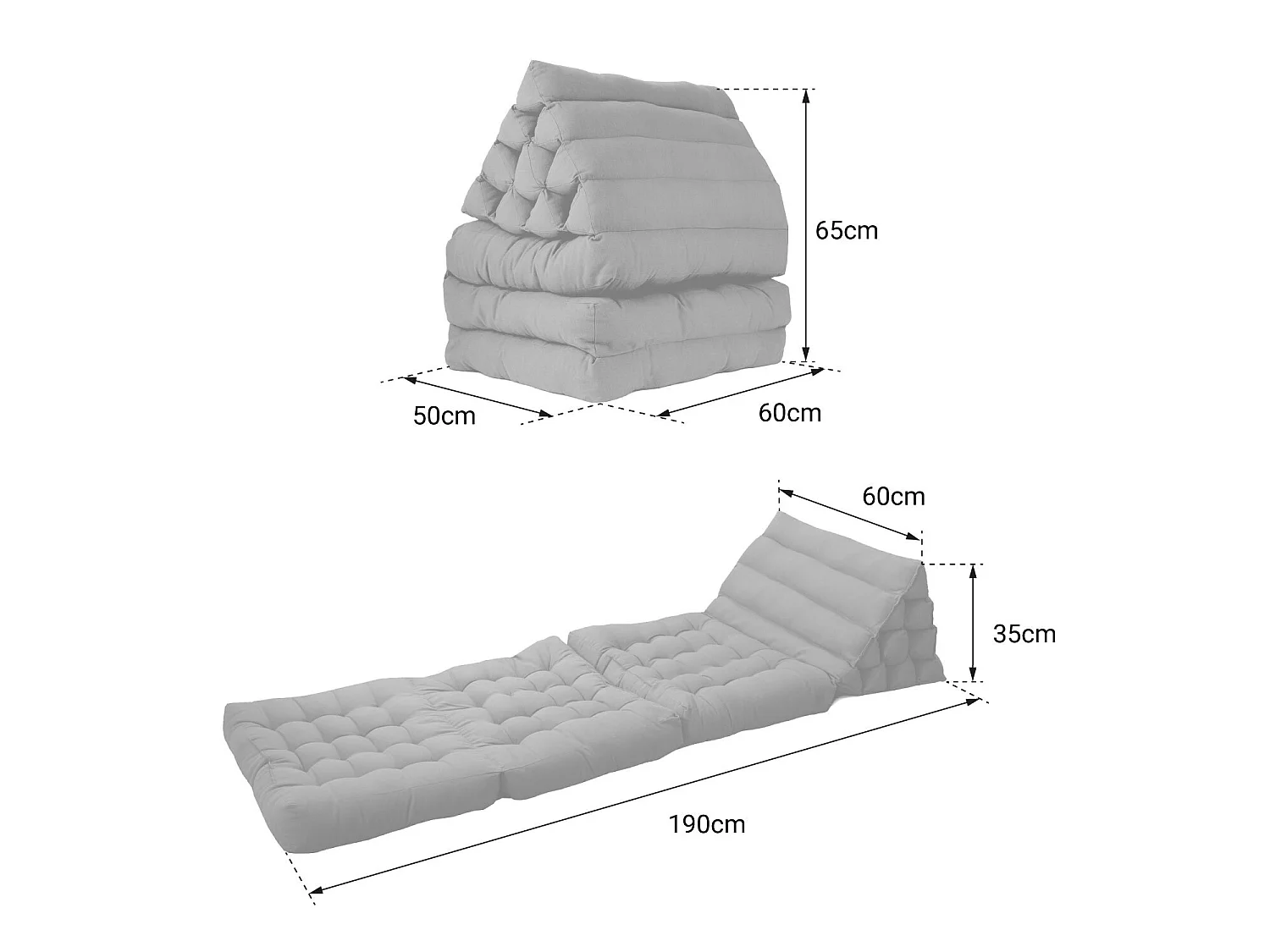 Matelas de sol modulaire gris clair en polyuréthane - 1 place