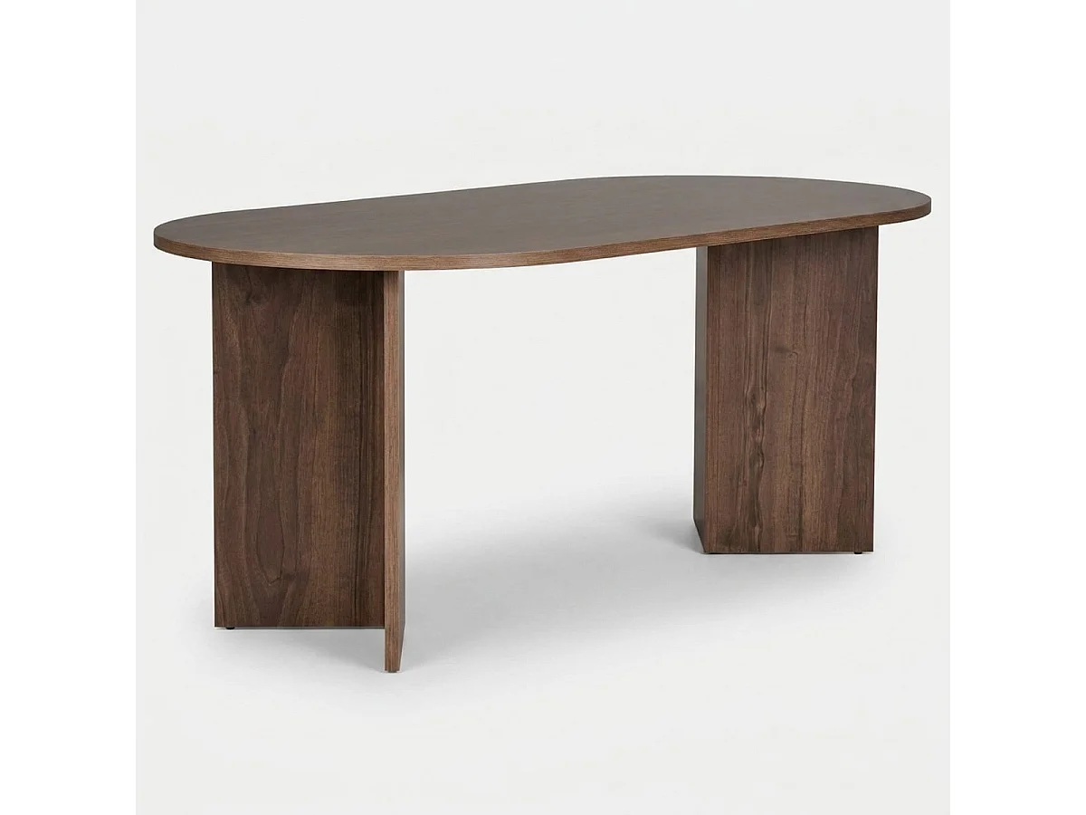 Table à manger en bois noyer "Sablin" 180x90x75 cm, design scandinave, 8 places, finition mélaminée