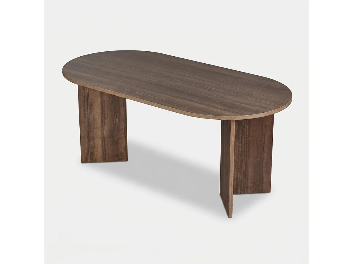 Table à manger en bois noyer "Sablin" 180x90x75 cm, design scandinave, 8 places, finition mélaminée