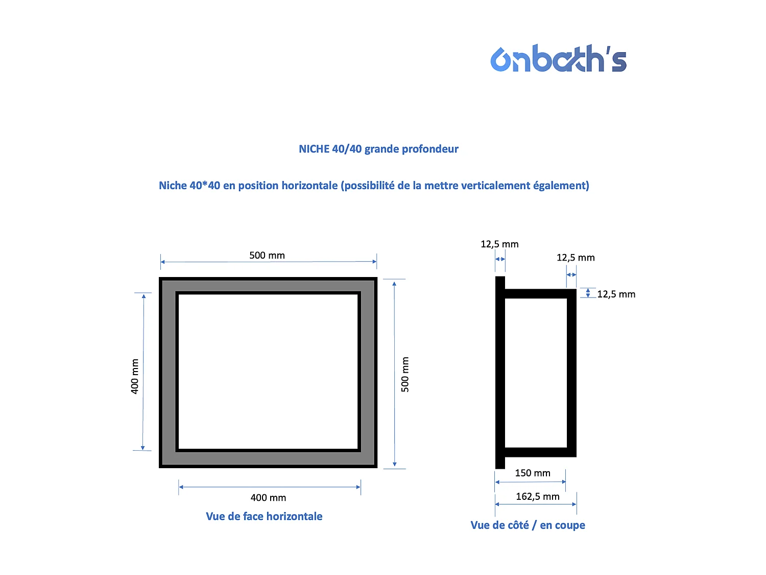 Niche à carreler étanche 40x40 cm – profondeur 15 cm – avec natte d’étanchéité pré-montée