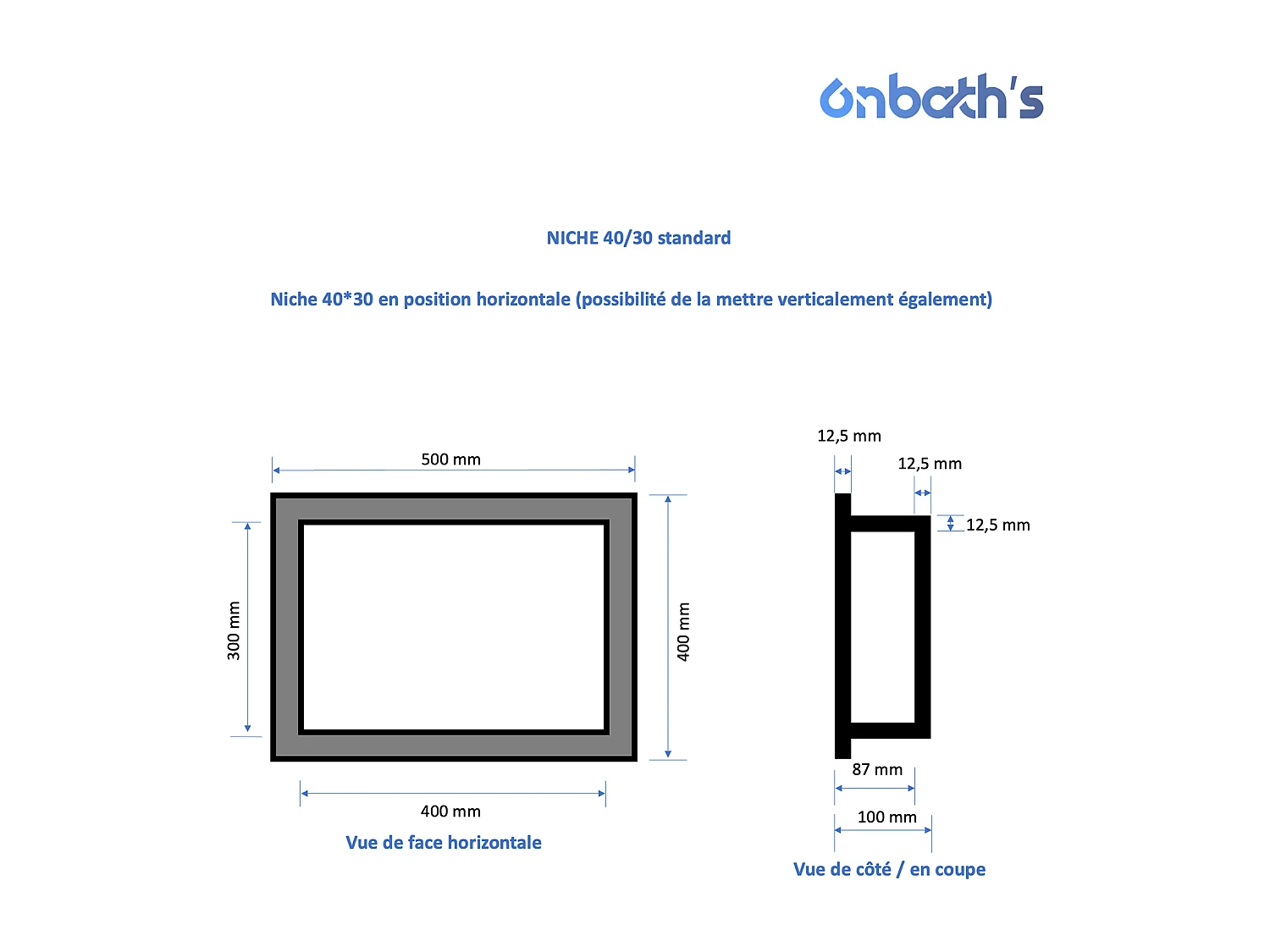 Niche à carreler étanche 40x30 cm – profondeur 9 cm – avec natte d’étanchéité pré-montée – NICHE40/30