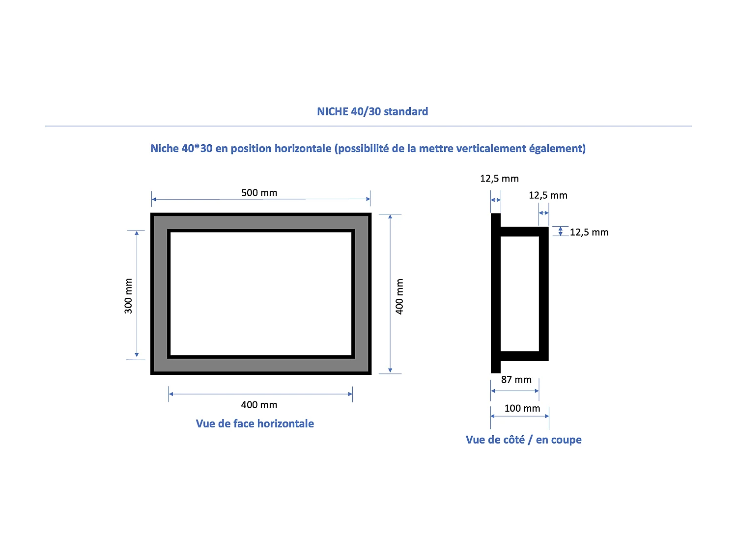 Niche à carreler étanche 40x30 cm – profondeur 9 cm – avec natte d’étanchéité pré-montée – NICHE40/30
