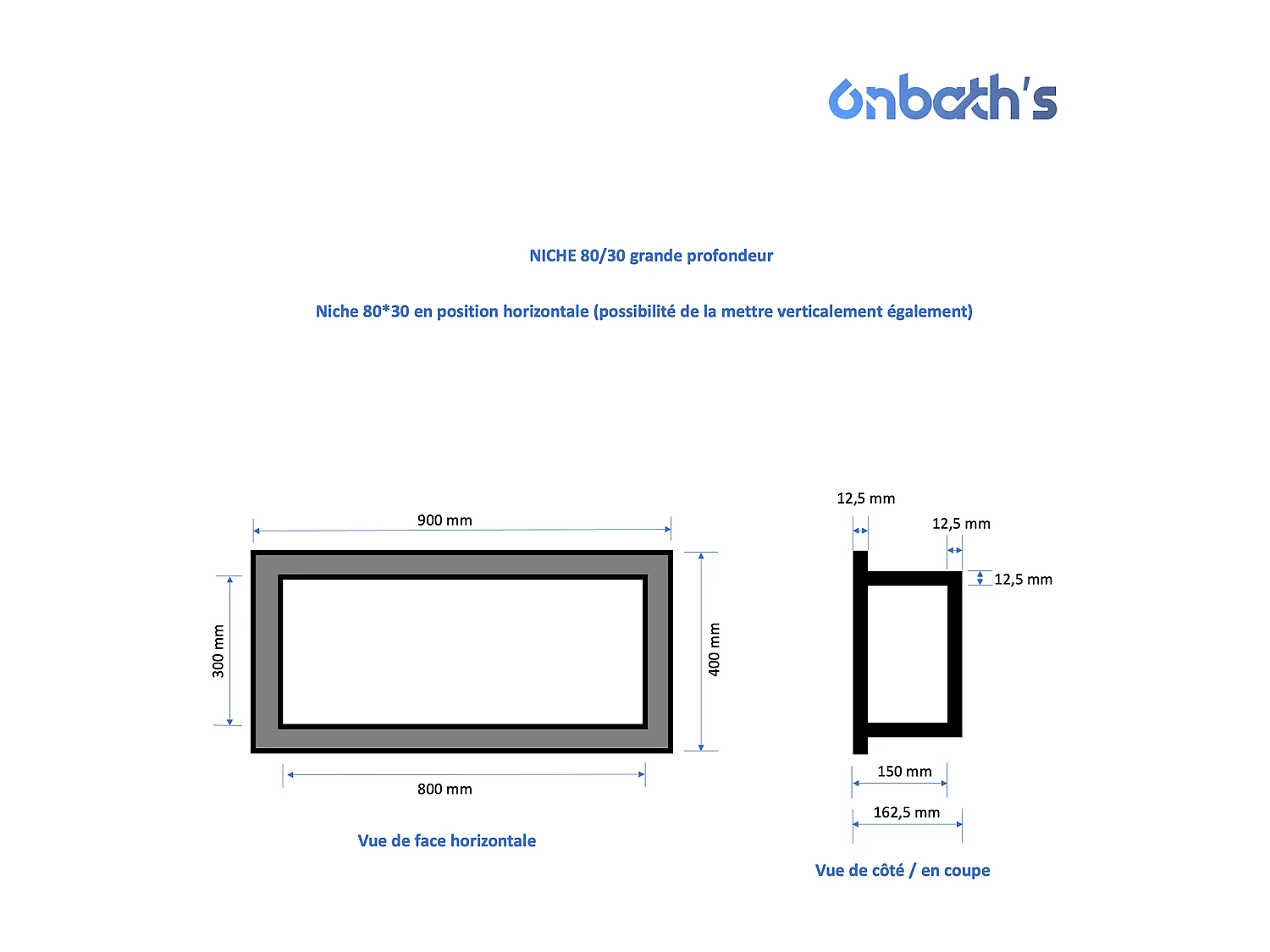 Niche à carreler étanche 80x30 cm – profondeur 15 cm – avec natte d’étanchéité pré-montée