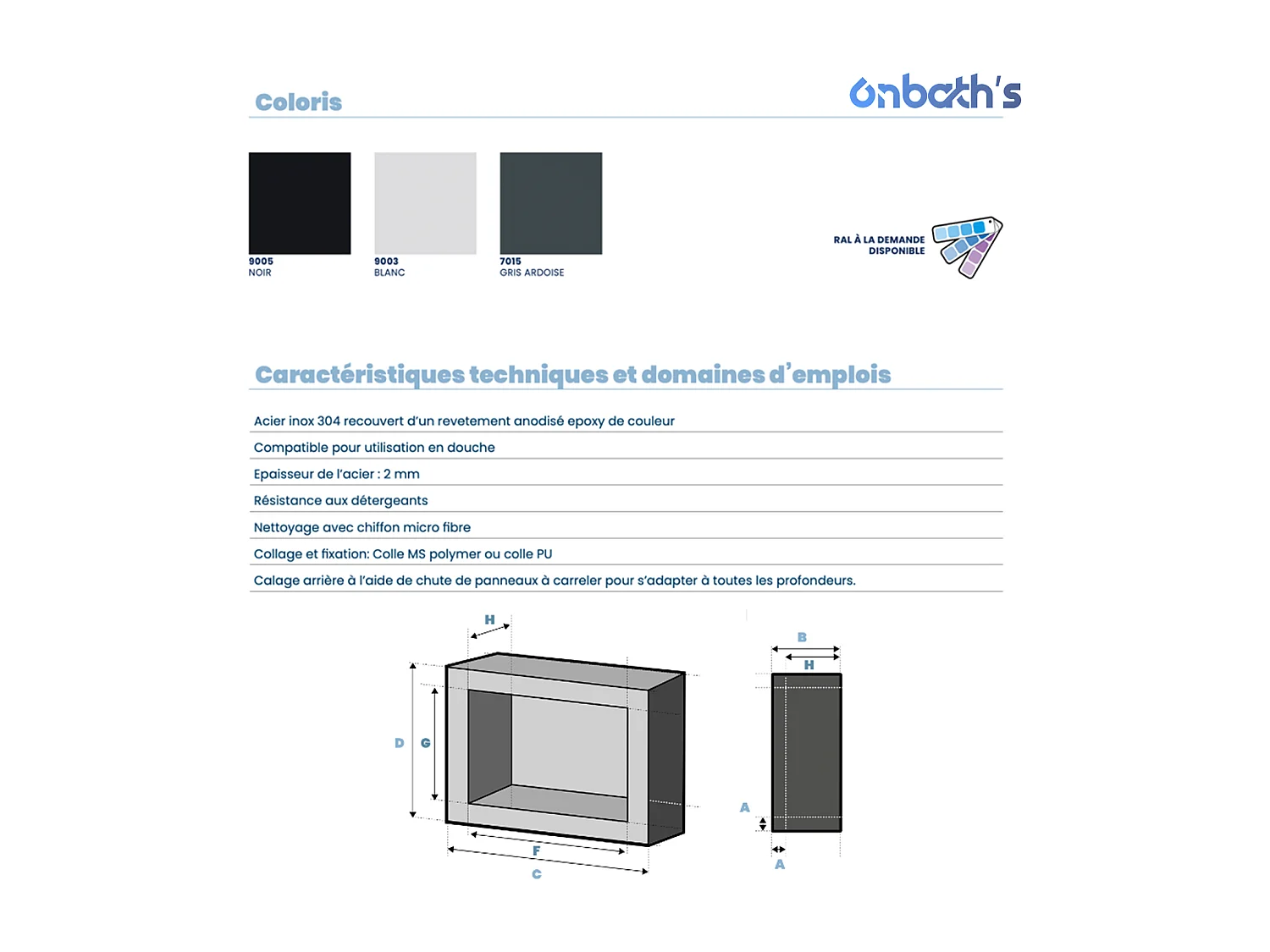 Niche design 30x30 cm semi-encastrée en acier inox – couleur noire – NICHE3030-SE-9005-OB