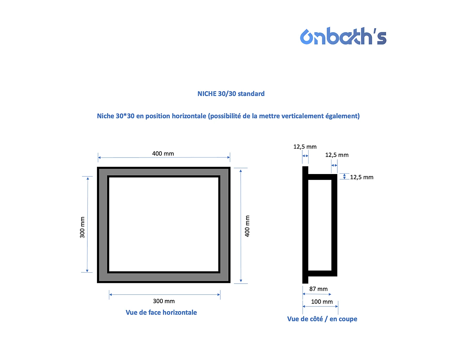 Niche à carreler étanche 30x30 cm – profondeur 9 cm – avec natte d’étanchéité pré-montée – NICHE30/30