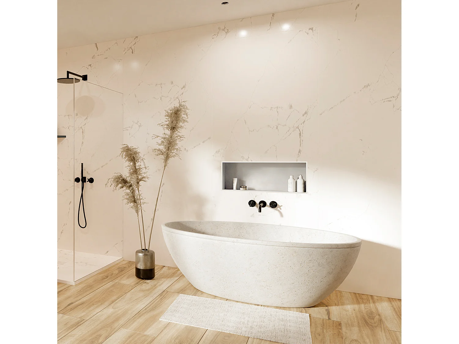 Niche design 30x30 cm encastrable en acier inox – couleur blanche – NICHE3030-EN-9010-OB