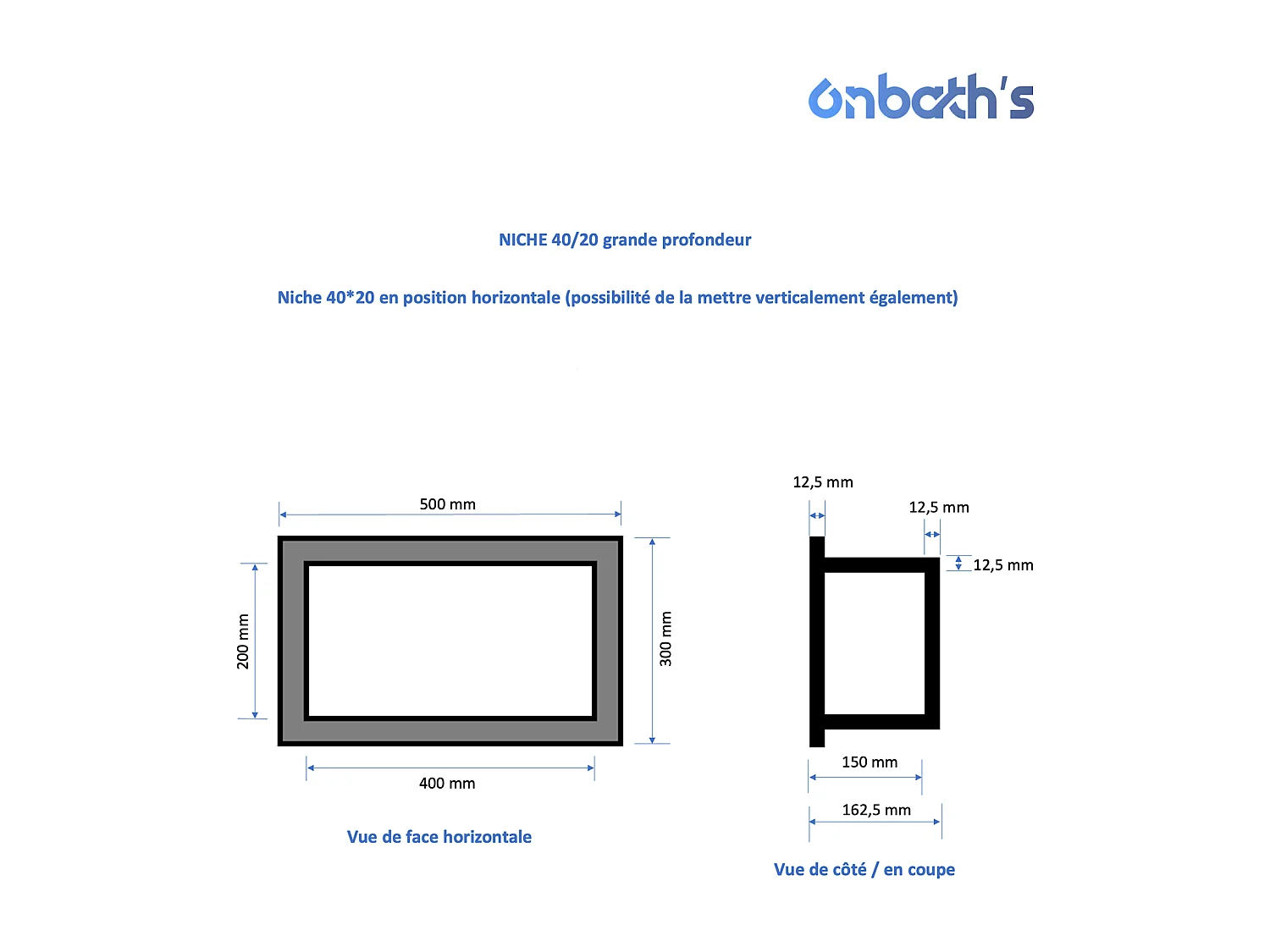 Niche à carreler étanche 40x20 cm – profondeur 15 cm – avec natte d’étanchéité pré-montée