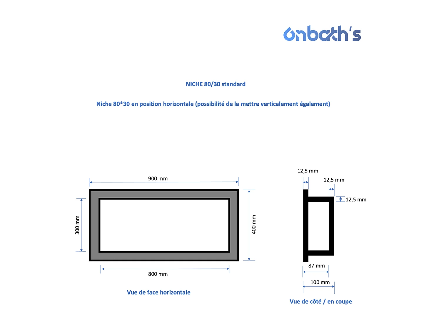 Niche à carreler étanche 80x30 cm – profondeur 9 cm – avec natte d’étanchéité pré-montée