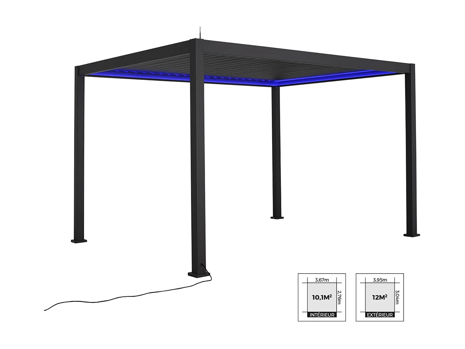 Pergola Bioclimatique électrique 3x4m. aluminium. à lames orientables avec éclairage LED