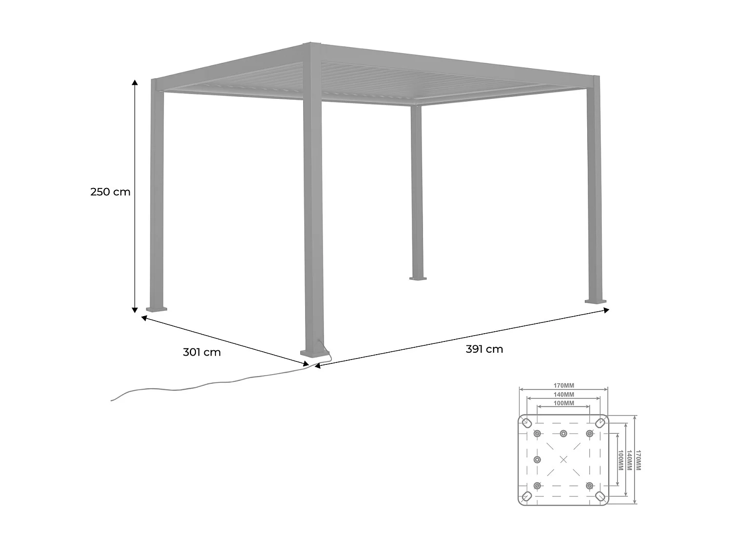 Pergola Bioclimatique électrique 3x4m. aluminium. à lames orientables avec éclairage LED