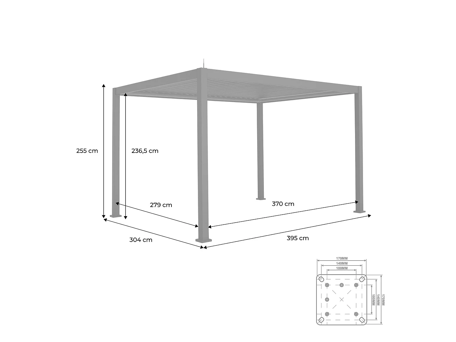 Pérgola bioclimática 3x4m de aluminio con iluminación led antracita