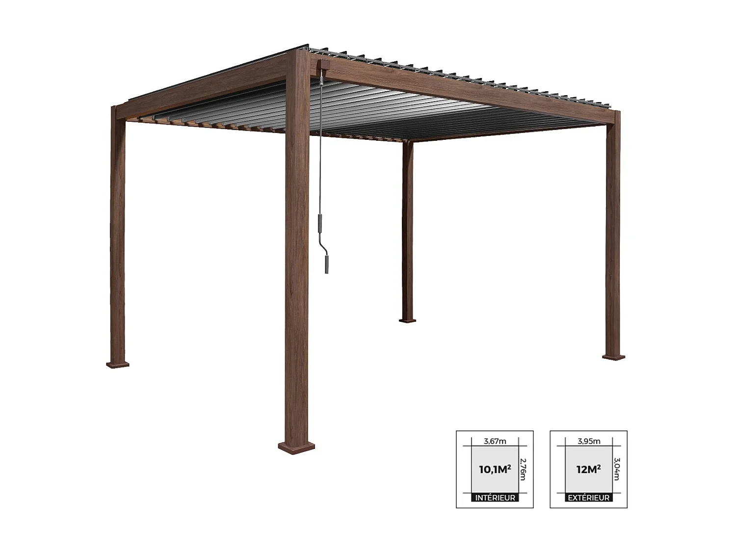 Pergola Bioclimatique coloris bois foncé – Triomphe – 3x4m. aluminium. à lames orientables