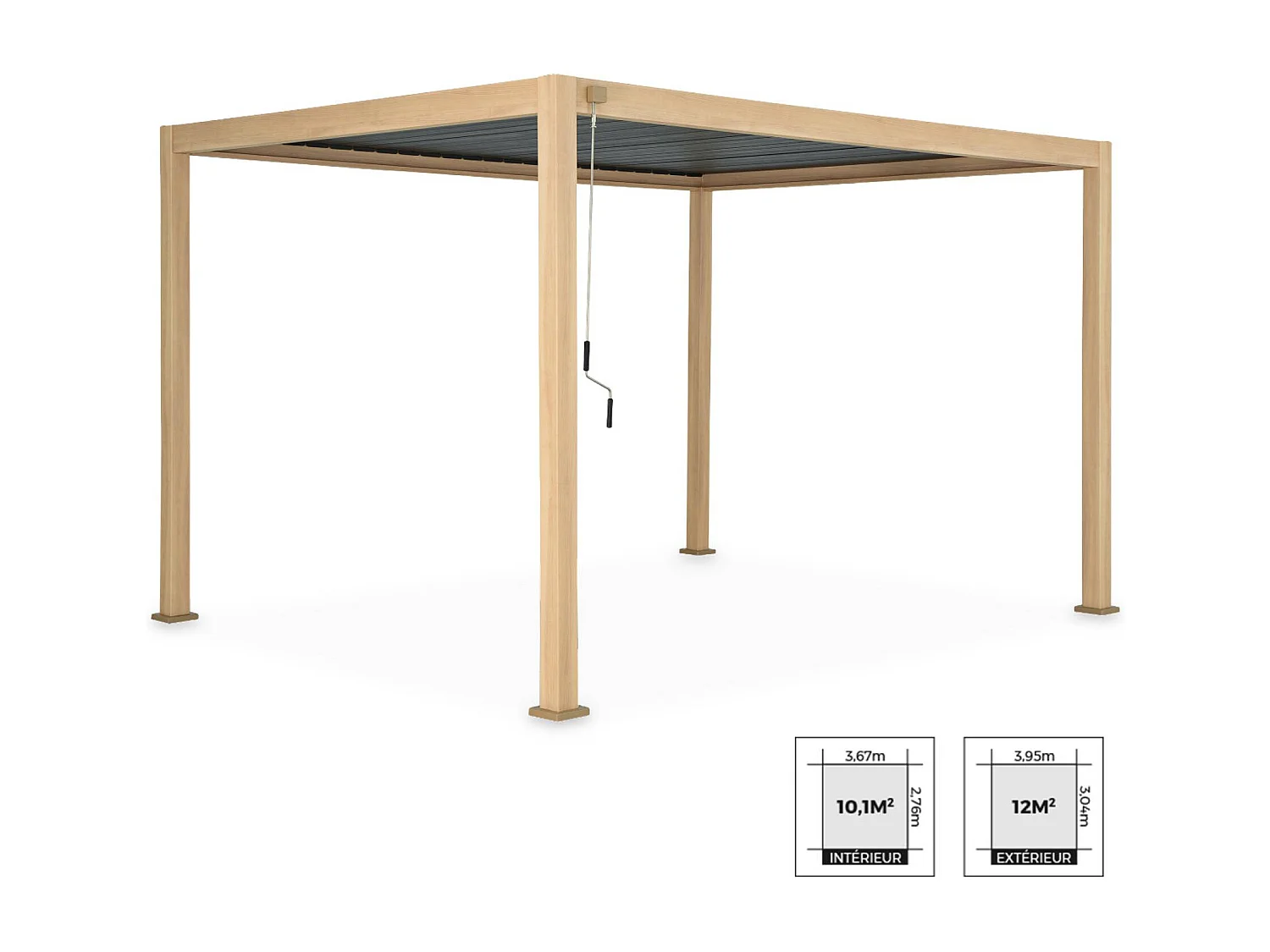 Pérgola bioclimática 3x4m de aluminio con lamas orientables madera