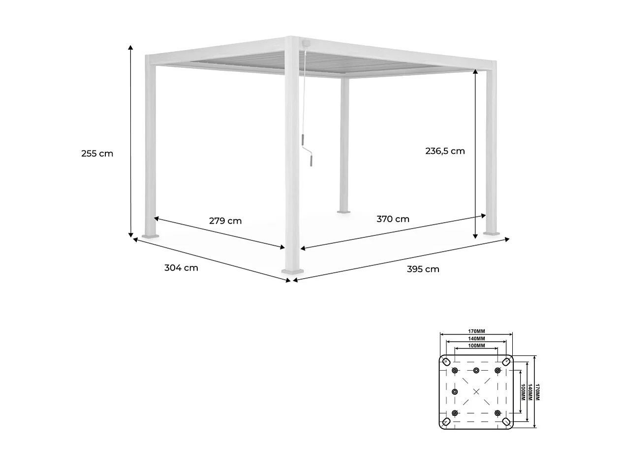 Pérgola bioclimática 3x4m de aluminio con lamas orientables madera