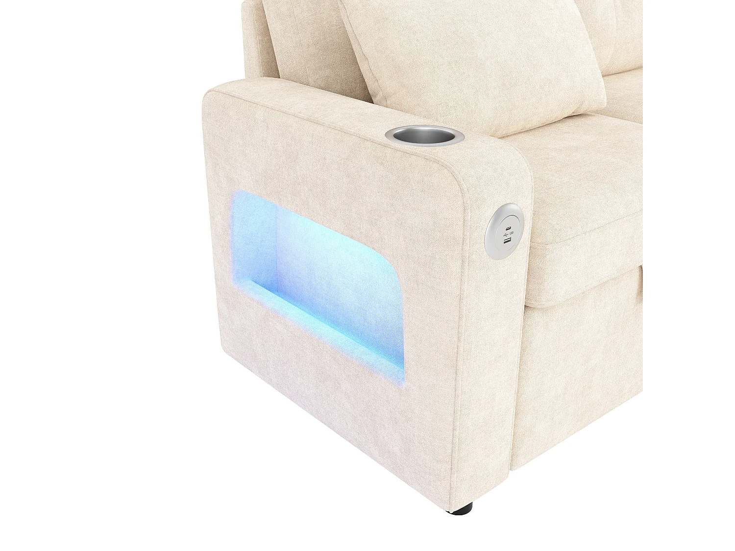 Canapé d'angle en L - avec espace de rangement - ports USB/Type-C - porte-gobelets - éclairage LED - beige