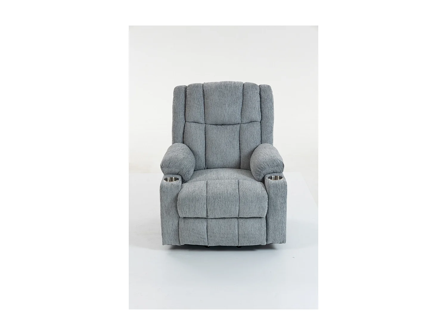 Fauteuil électrique massage et chauffante - Avec repose-pieds et 2 poches latérales - Tissu gris clair