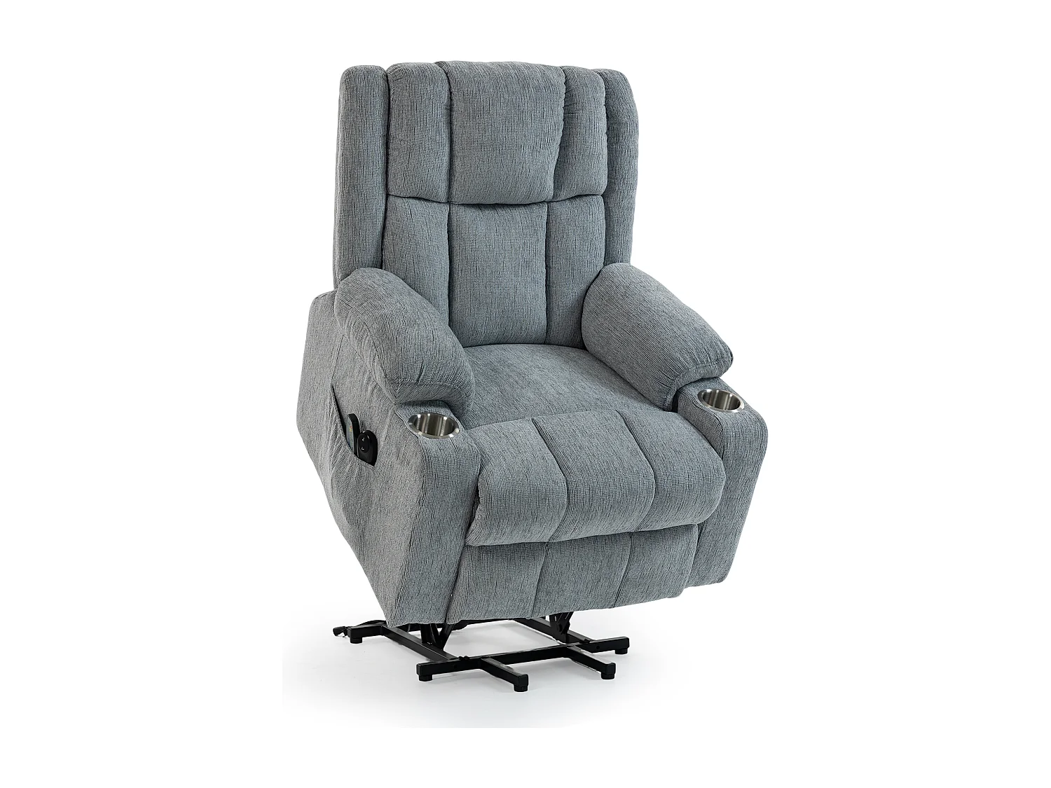 Fauteuil électrique massage et chauffante - Avec repose-pieds et 2 poches latérales - Tissu gris clair