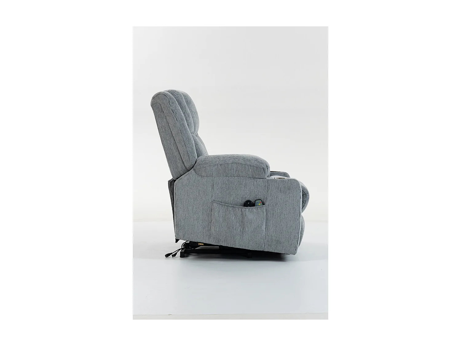 Fauteuil électrique massage et chauffante - Avec repose-pieds et 2 poches latérales - Tissu gris clair