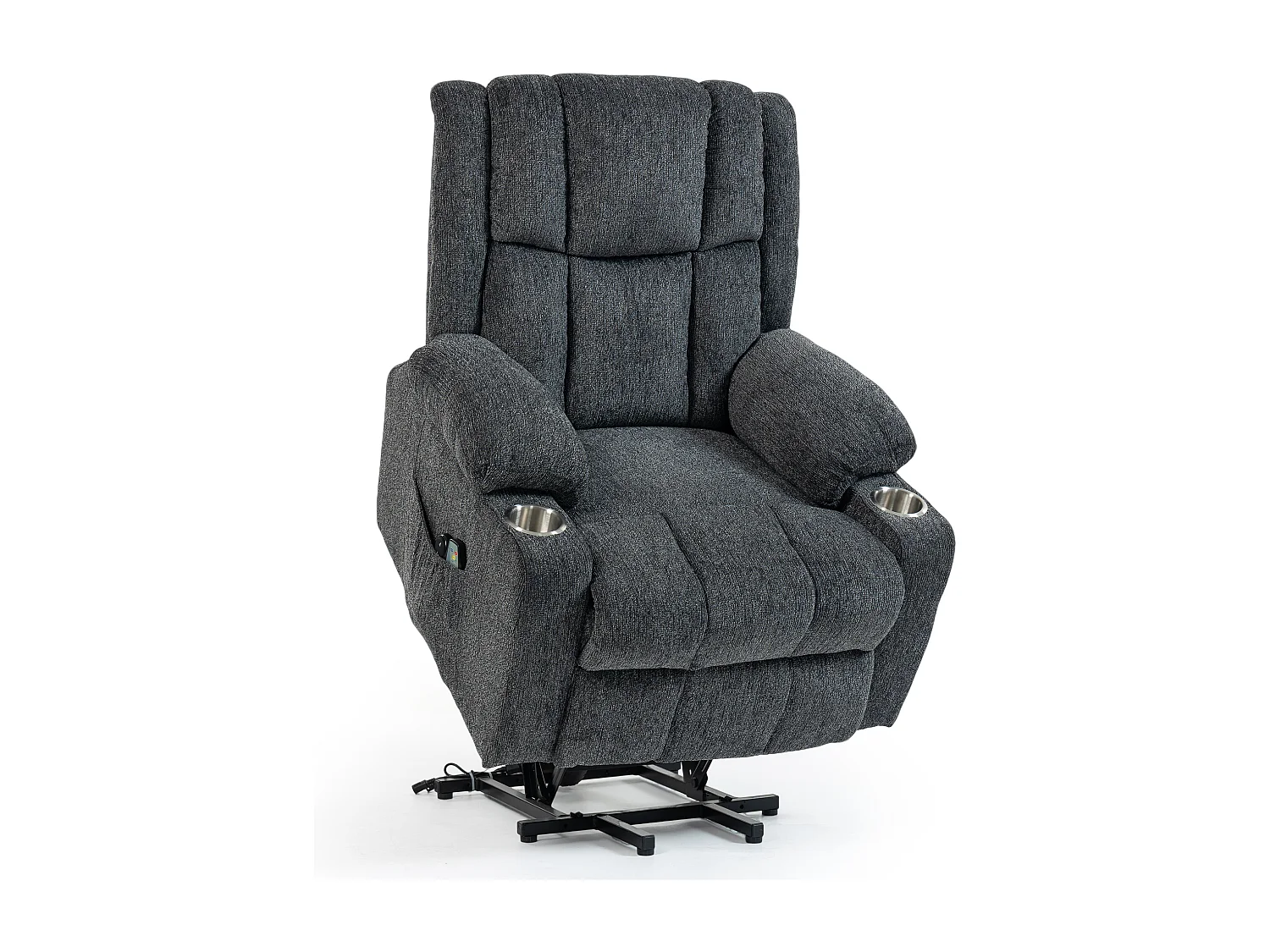 Fauteuil électrique massage et chauffante - Avec repose-pieds et 2 poches latérales - Tissu gris foncé