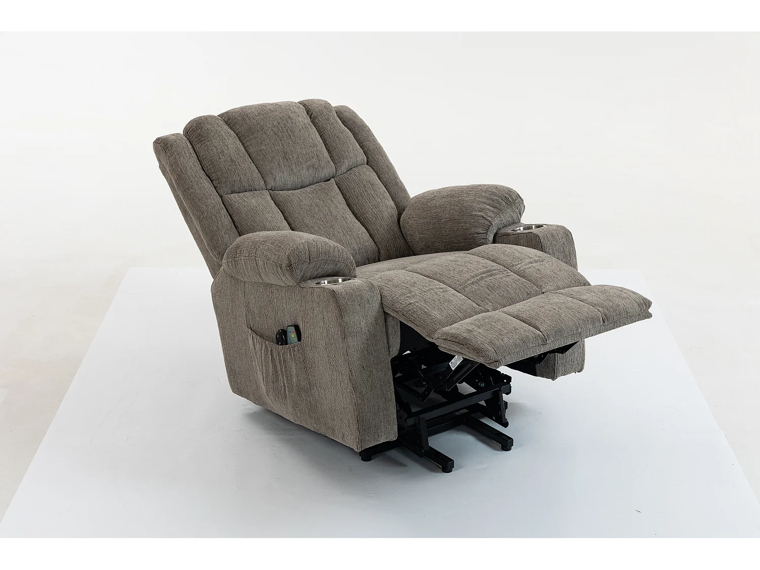 Fauteuil électrique massage et chauffante - Avec repose-pieds et 2 poches latérales - Tissu brun clair