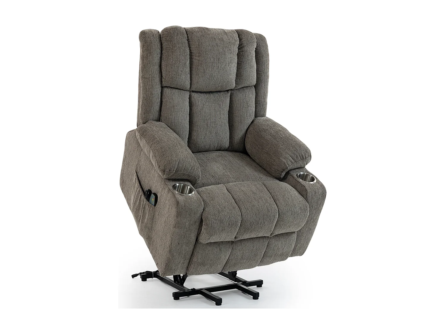 Fauteuil électrique massage et chauffante - Avec repose-pieds et 2 poches latérales - Tissu brun clair
