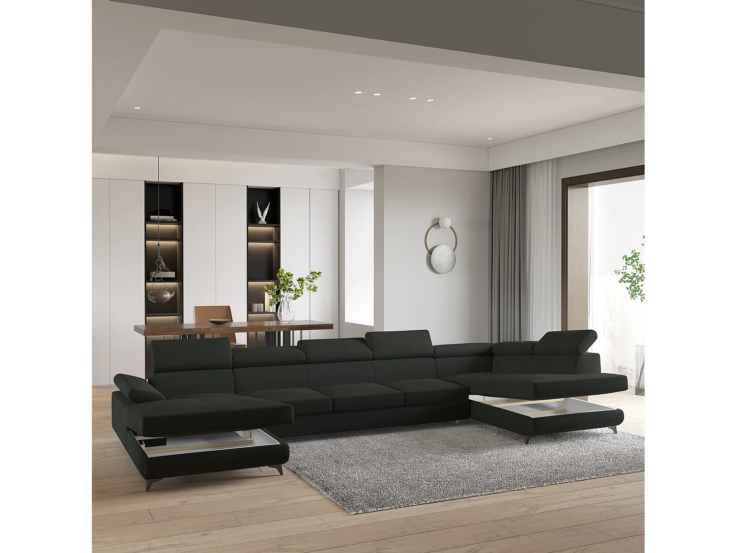 Hoekbank MONTIVA van fluweel met slaapfunctie Schwarz