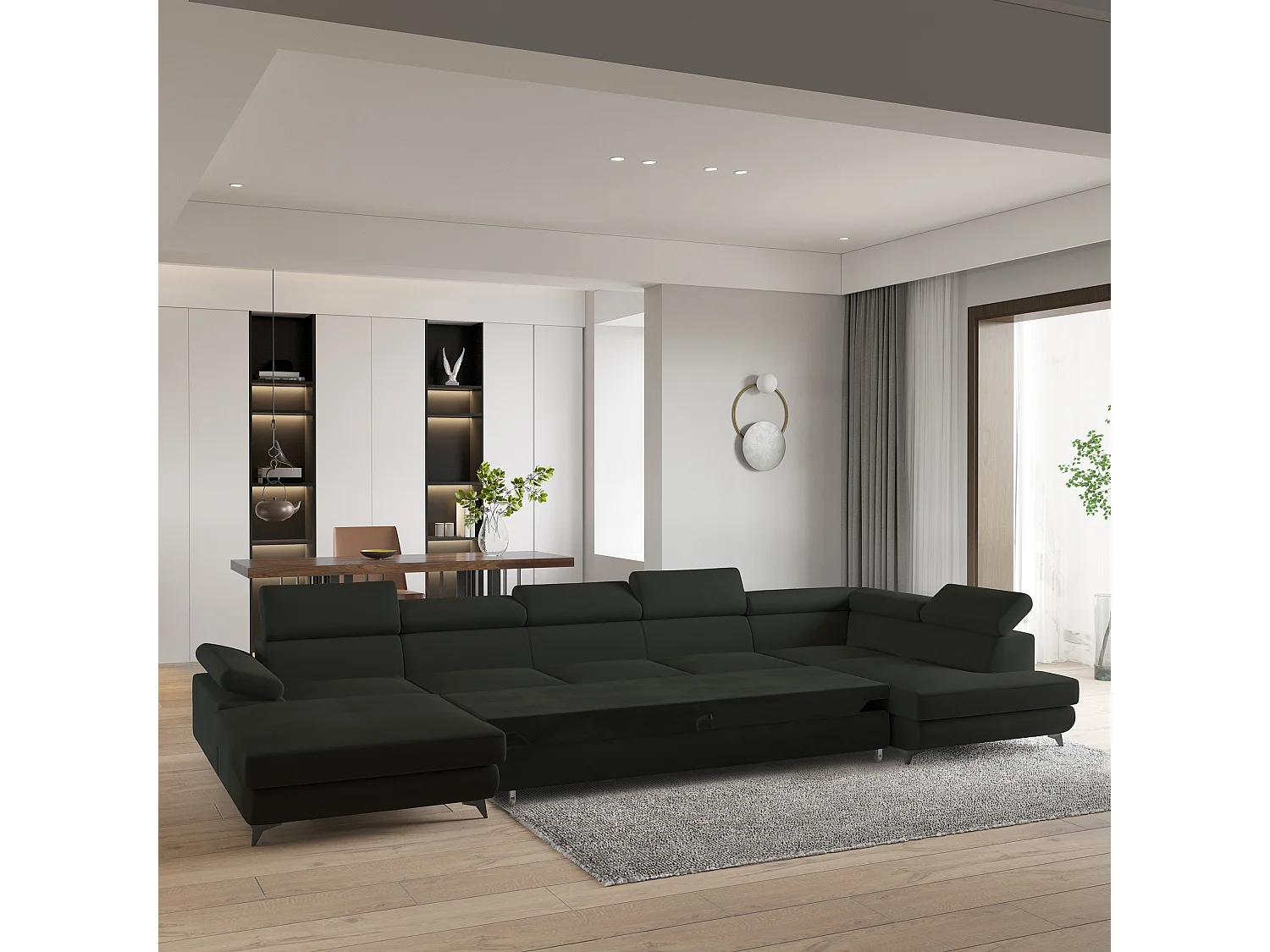 Hoekbank MONTIVA van fluweel met slaapfunctie Schwarz