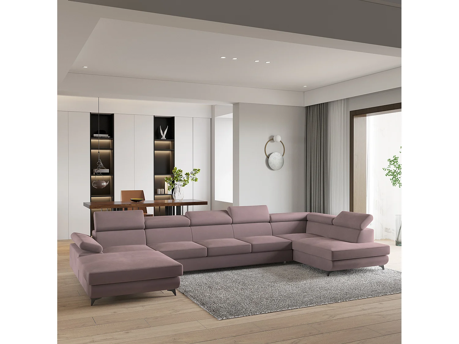 Hoekbank MONTIVA van fluweel met slaapfunctie Lila