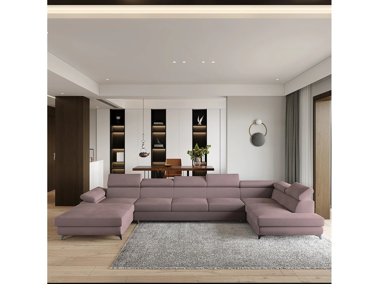 Hoekbank MONTIVA van fluweel met slaapfunctie Lila