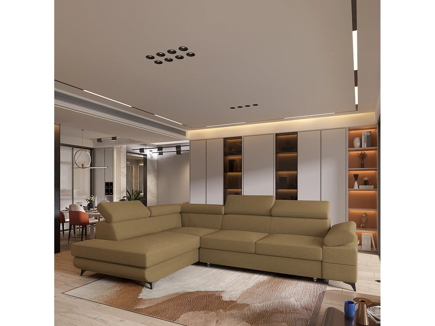 Hoekbank FAVIEN van fluweel met slaapfunctie Orange