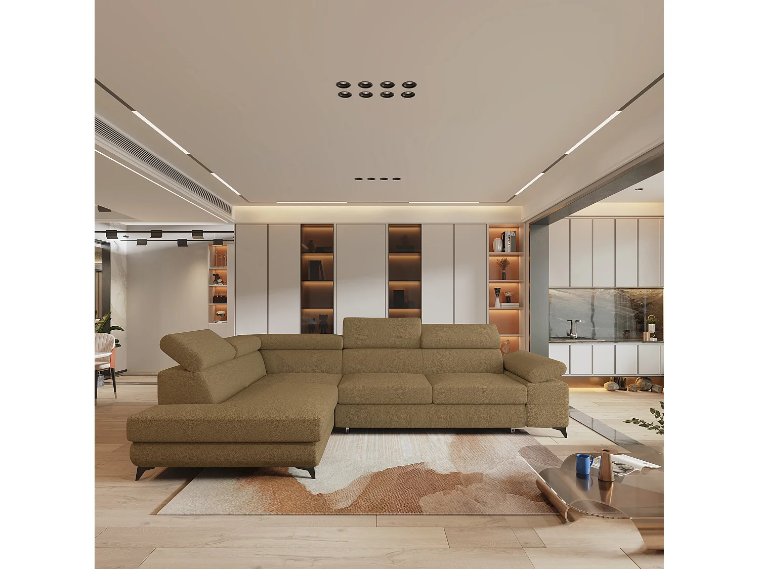 Hoekbank FAVIEN van fluweel met slaapfunctie Orange