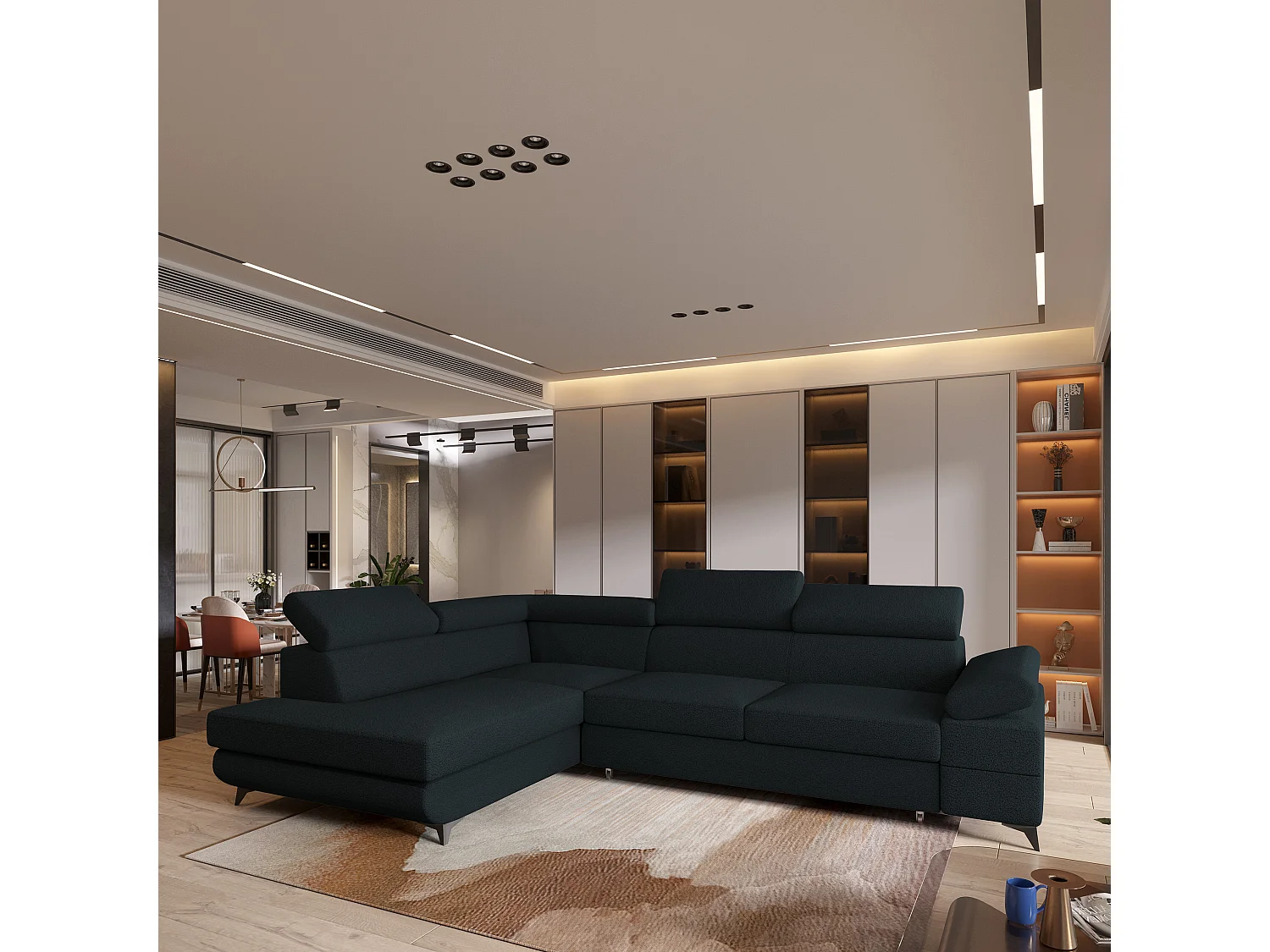 Hoekbank FAVIEN van fluweel met slaapfunctie Schwarz