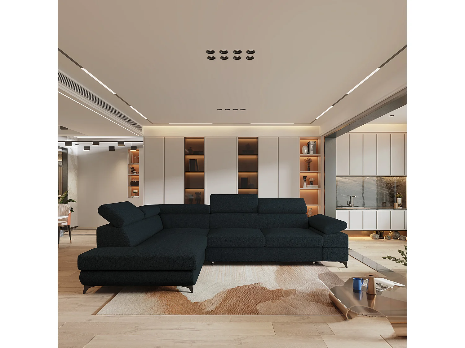 Hoekbank FAVIEN van fluweel met slaapfunctie Schwarz