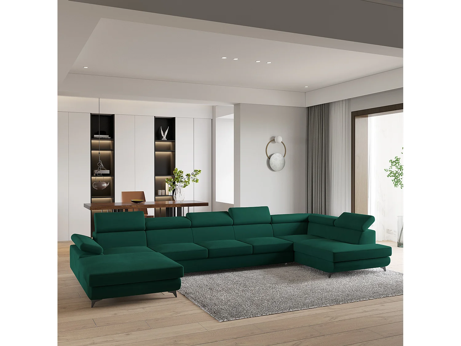 Hoekbank MONTIVA van fluweel met slaapfunctie Grün