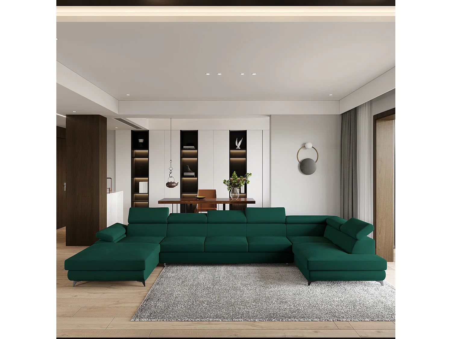 Hoekbank MONTIVA van fluweel met slaapfunctie Grün