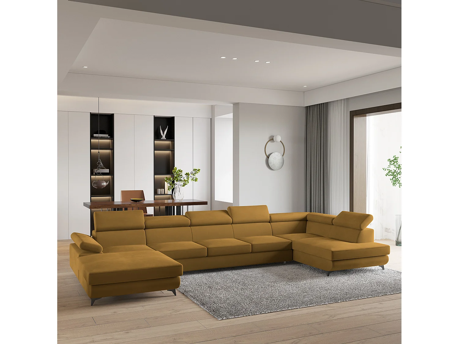 Hoekbank MONTIVA van fluweel met slaapfunctie Gelb