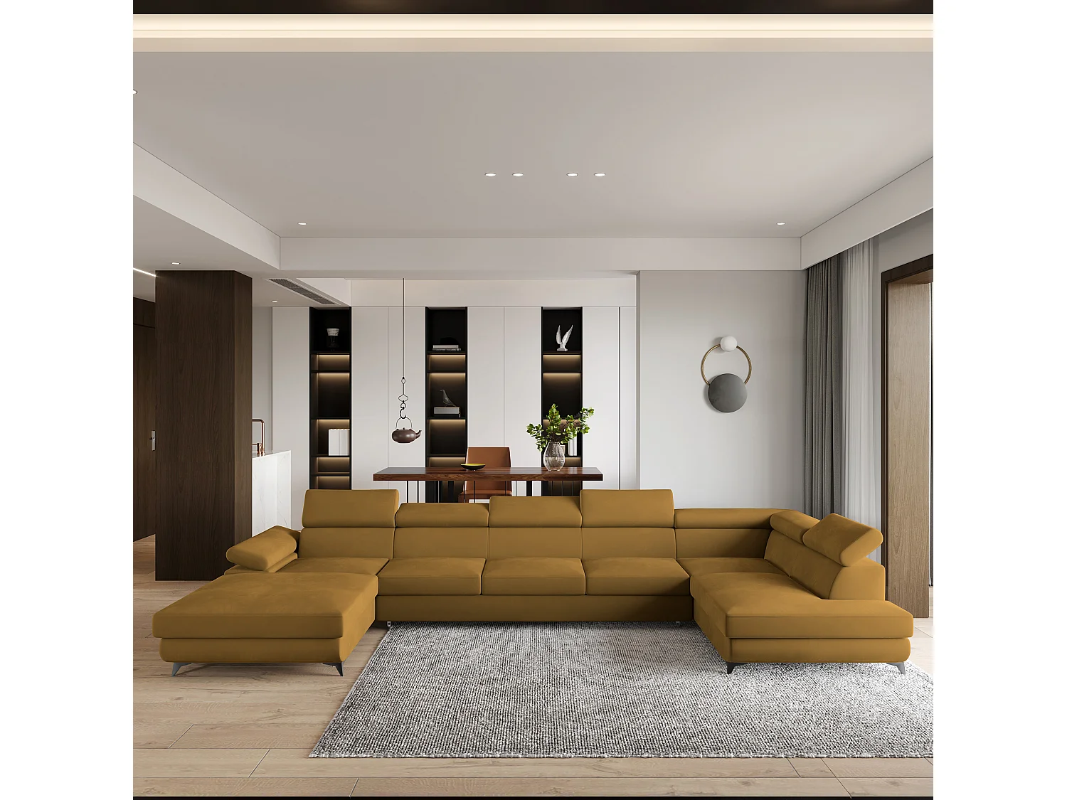 Hoekbank MONTIVA van fluweel met slaapfunctie Gelb