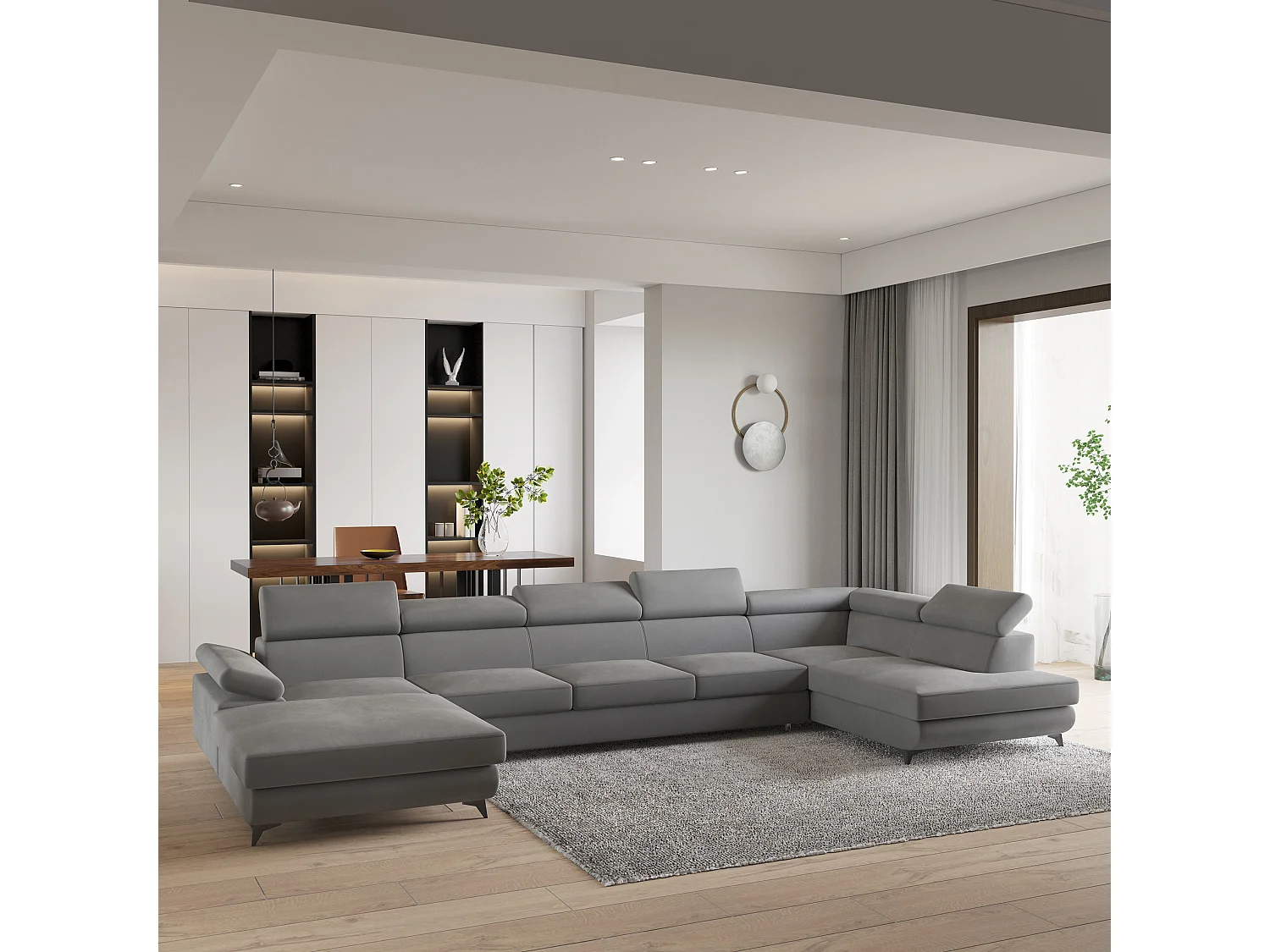 Hoekbank MONTIVA van fluweel met slaapfunctie Grau